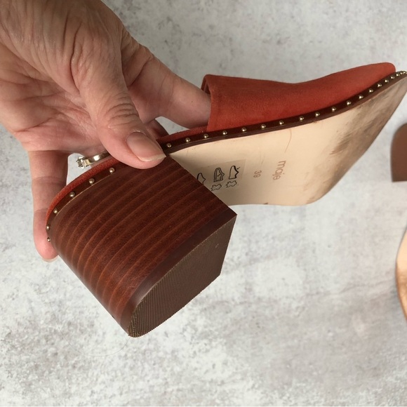 Maje Wave Suede Leather Studded Mules Terracotta EU 39 - Picture 9 of 14